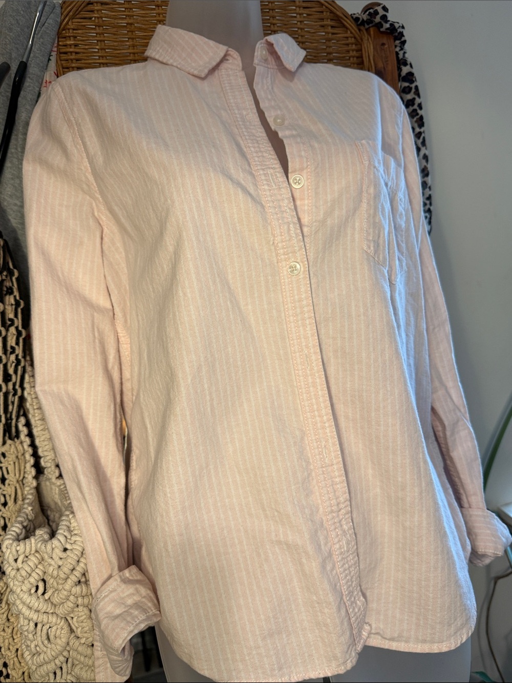 SO Perfect Cotton White Striped Button Down Shirt Long Sleeve